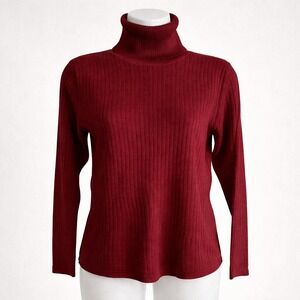 Vintage Knitted Silk Sweater Long Sleeve Turtleneck Top Women's PS Burgundy